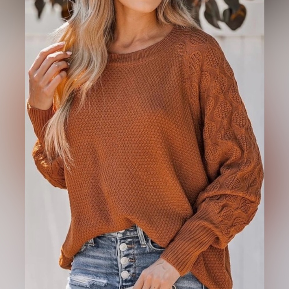 Cupshe Burnt Orange Crew Neck Sweater with Cozy Knit 🍁